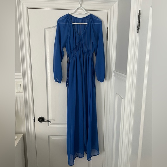 ASOS EDITION ruched gathered waist chiffon maxi dress in bright blue - Picture 8 of 10